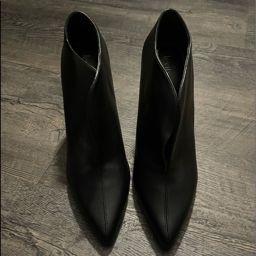 Levity Black Leather Stiletto Pump Booties